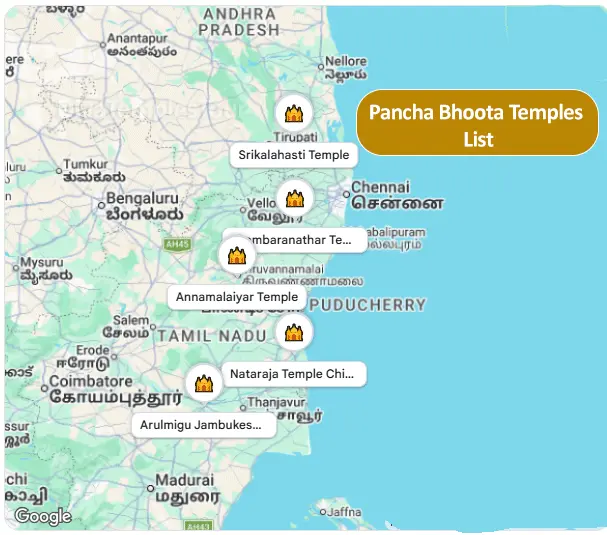 pancha bhoota lingas map